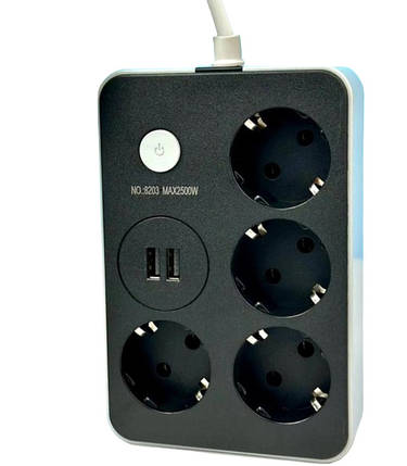 Подовжувач Power Socket 8203 2USB на 4 розетки, 2 м, чорний, фото 1