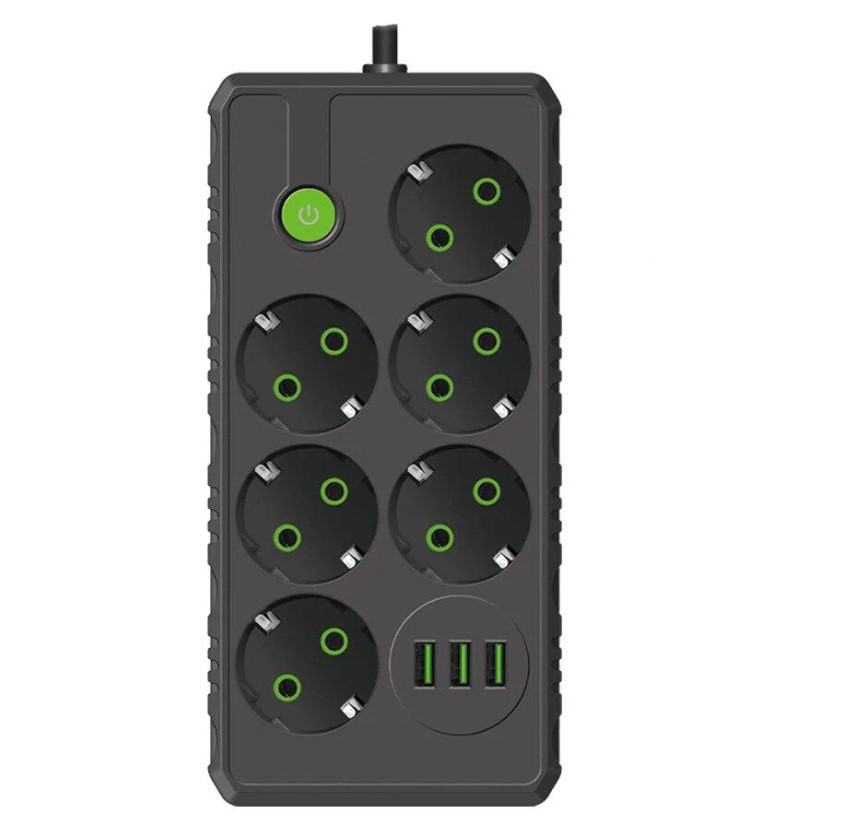 Подовжувач UA Power F17U 3USB на 6 розеток, 4 м, чорний, фото 1