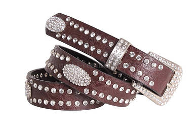 Жіночий ремінь зі стразами з натуральної шкіри ST49193 коричневий