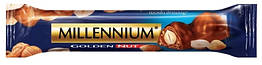 Батончик із молочного шоколаду Millennium Golden Nuts з цільними лісовими горіхами 40 грамів