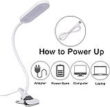 Гнучка світлодіодна лампа для читання, регульоване затискне світло з 3 колірною температурою, регульована яскравість, фото 2