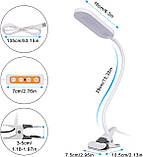 Гнучка світлодіодна лампа для читання, регульоване затискне світло з 3 колірною температурою, регульована яскравість, фото 5