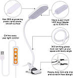 Гнучка світлодіодна лампа для читання, регульоване затискне світло з 3 колірною температурою, регульована яскравість, фото 3