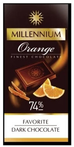 Чорний гіркий шоколад з апельсином Millennium Favorite Orange 74% 100 грамів, фото 1