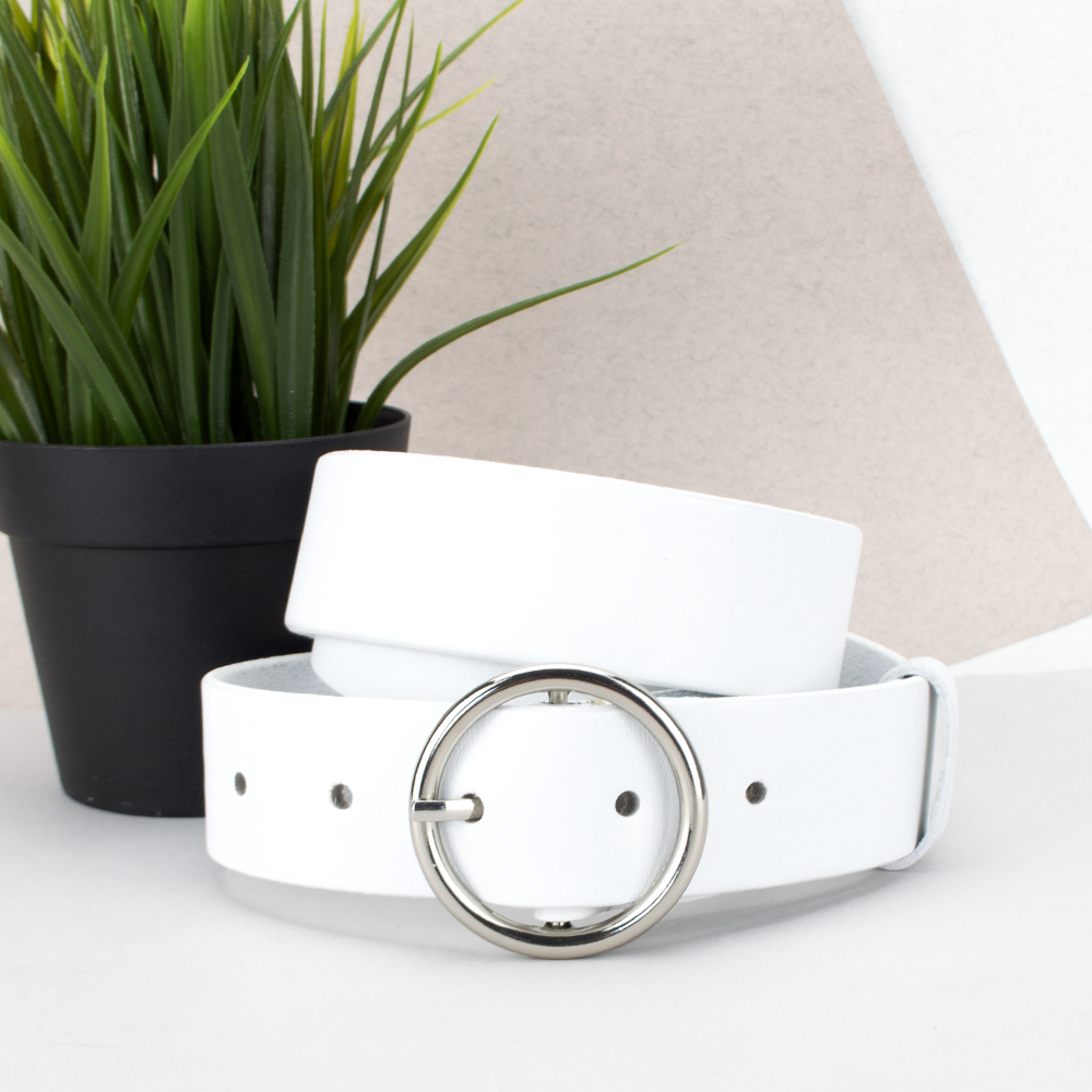 Ремінь жіночий шкіряний JK-3542 білий (120 см) з круглою пряжкою, фото 1
