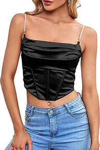 Жіночий стильний топ Eva на тонких бретелях, Жіночий топ зі стразами, Топ з блискавкою ззаду, Корсетний топ M