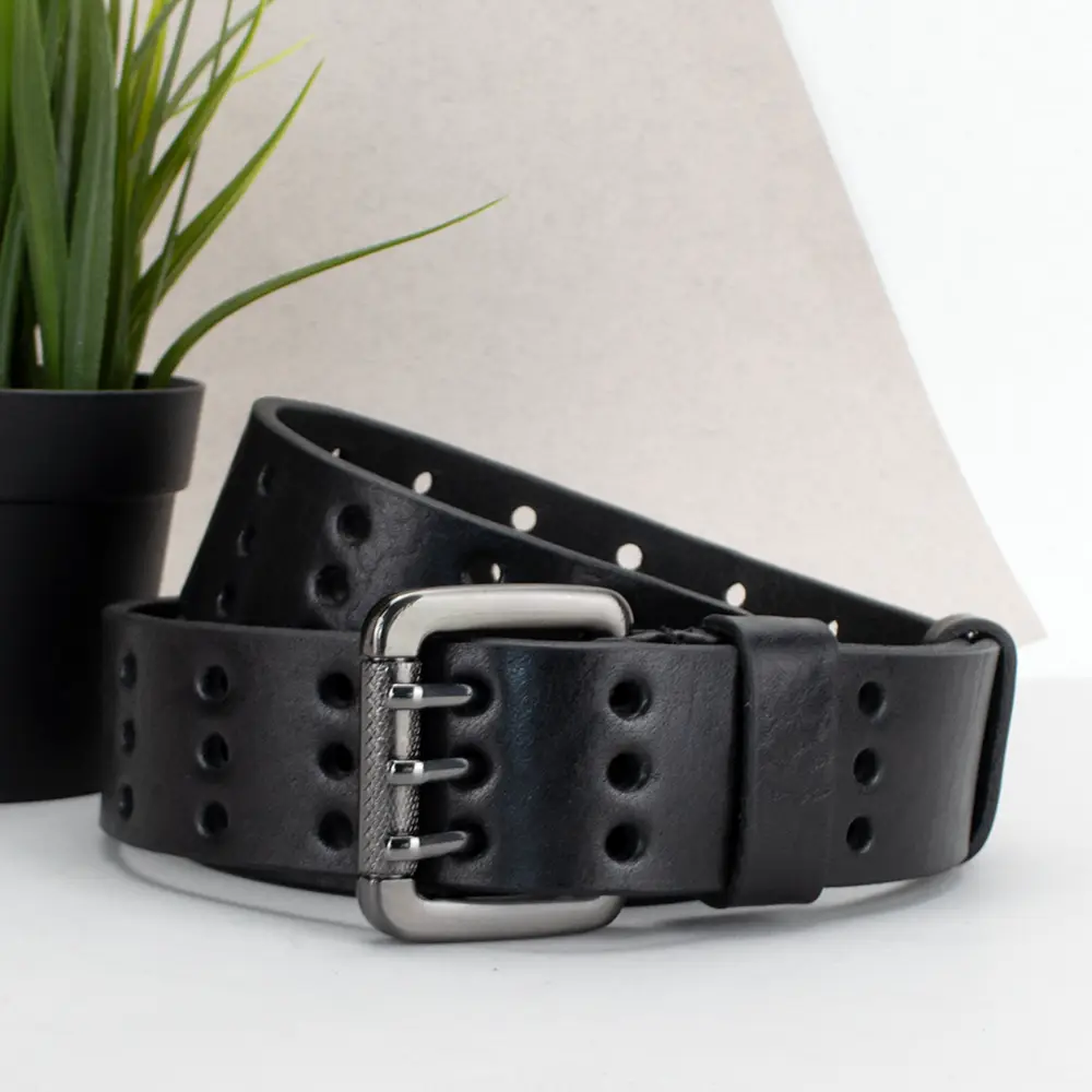 Ремінь чоловічий шкіряний широкий JK-4027 чорний з трьома язичками (125 см), фото 1