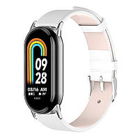 Шкіряний ремінець для фітнес браслета Xiaomi Mi Band 3 и 4 Type B білий, тримач - сріблястий, фото 4