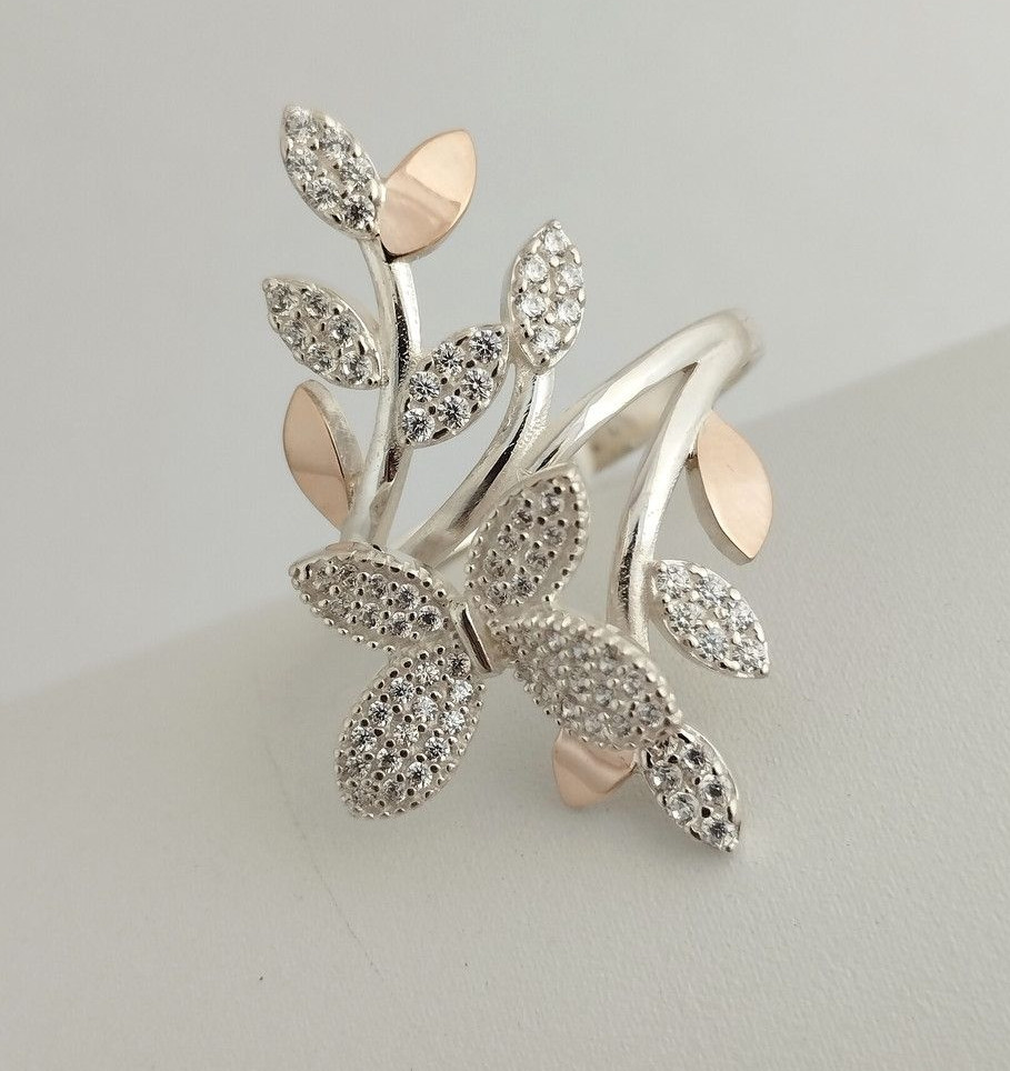 Срібне кільце із золотими пластинами Ukr-gold