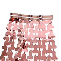 Шторка для фотозони з дощику на дівич-вечір Пеніси (фольгована) | Рожеве золото 1х2м