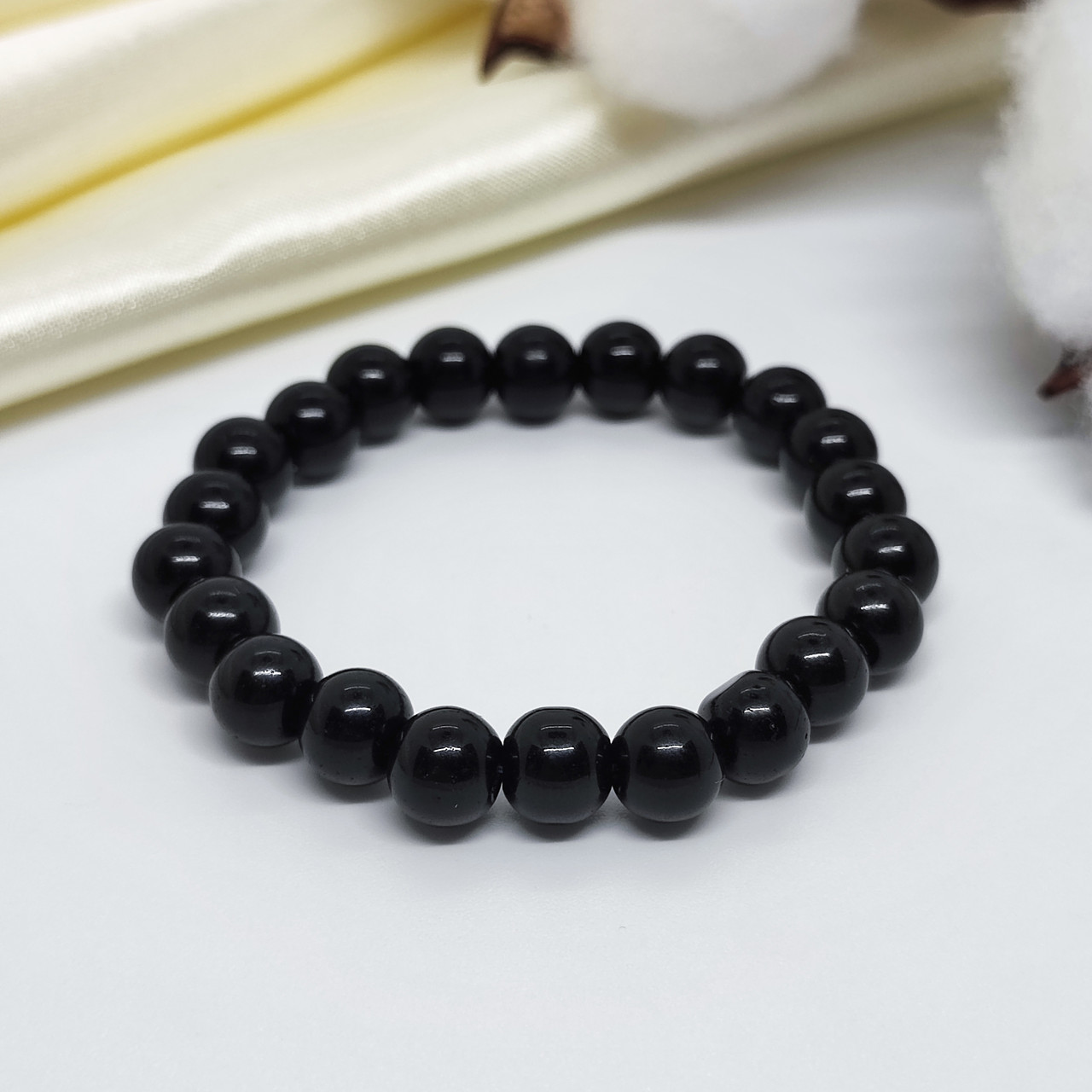 Браслет з каменя 8 мм чорний онікс (глянцевий), фото 1