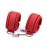 Наручники із заклепками на ланцюжку БДСМ із натуральної шкіри червоного кольору Vscnovelty Кайф, фото 2