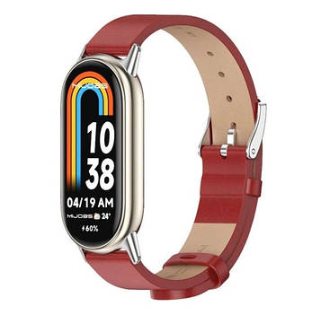 Шкіряний ремінець для фітнес браслета Xiaomi Mi Band 5 и 6 Type B червоний, тримач - золотистий