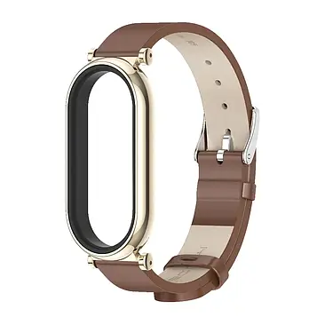 Шкіряний ремінець для фітнес браслета Xiaomi Mi Band 5 и 6 Type B коричневий, тримач - золотистий