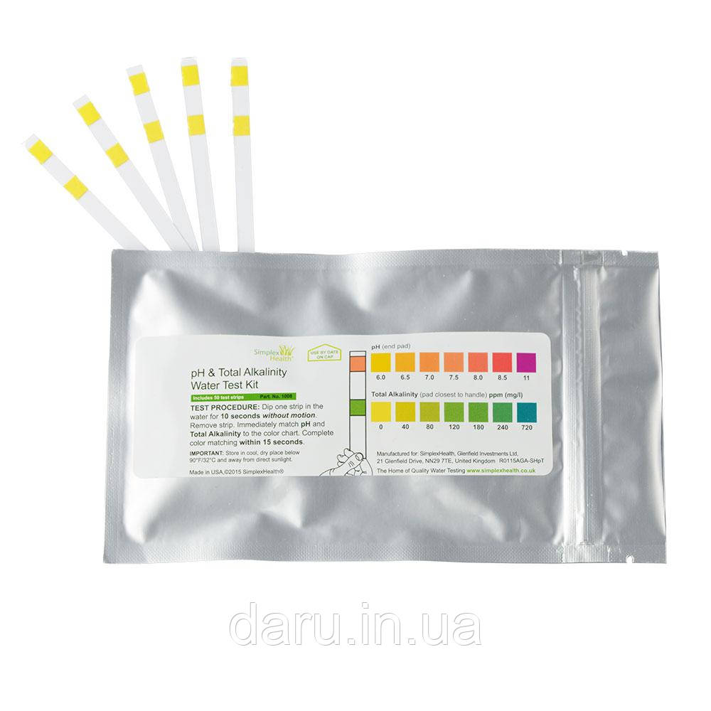 Тести Simplex Health pH і загальна лужність (10 смужок) pH 6,0-11,0 0-720 ppm США-Великобританія, фото 1