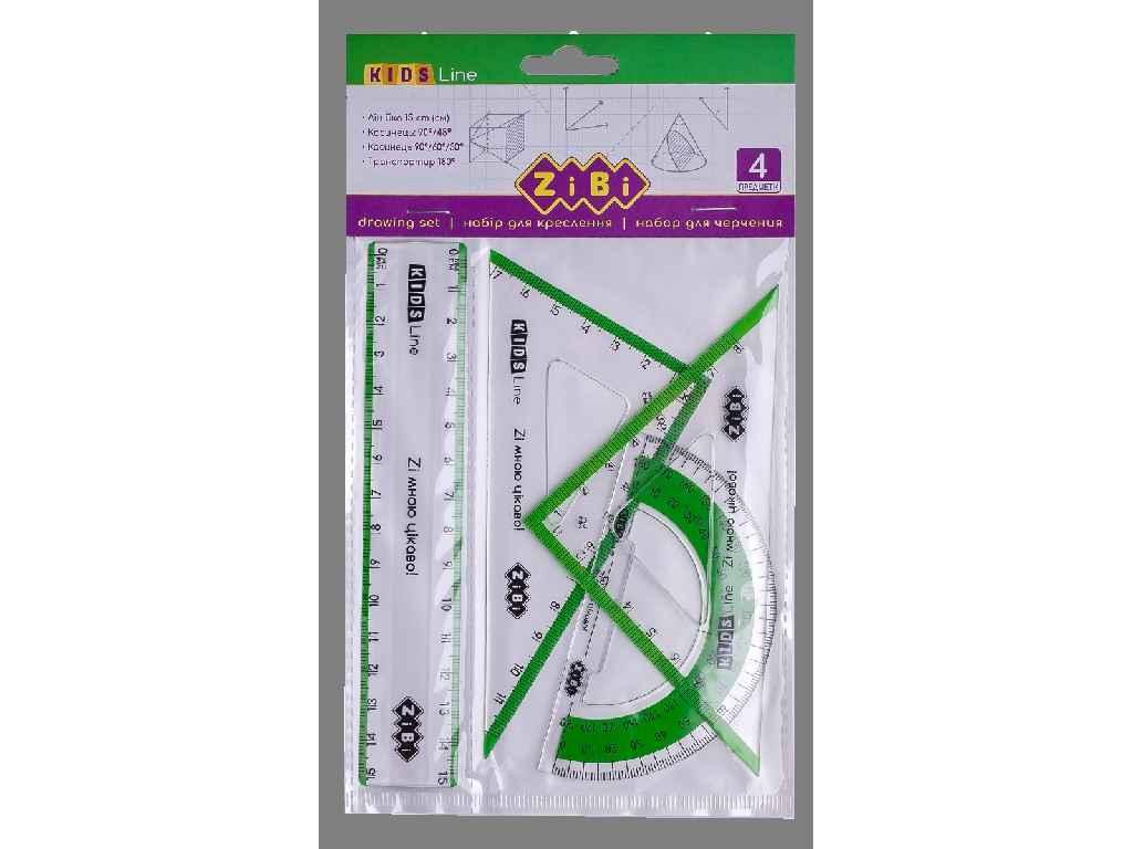 Комплект: лінійка 15см, 2 кутника, транспортир KIDS Line ZB.5687-15 ТМ ZiBi BP, фото 1