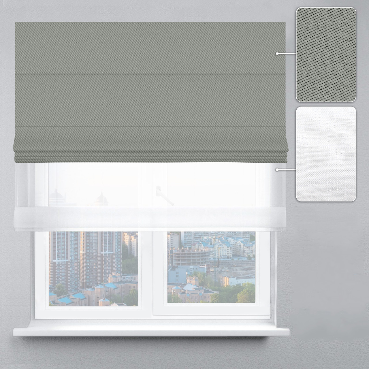 Римська штора Блекаут Перфект оливковий та Тюль, фото 1