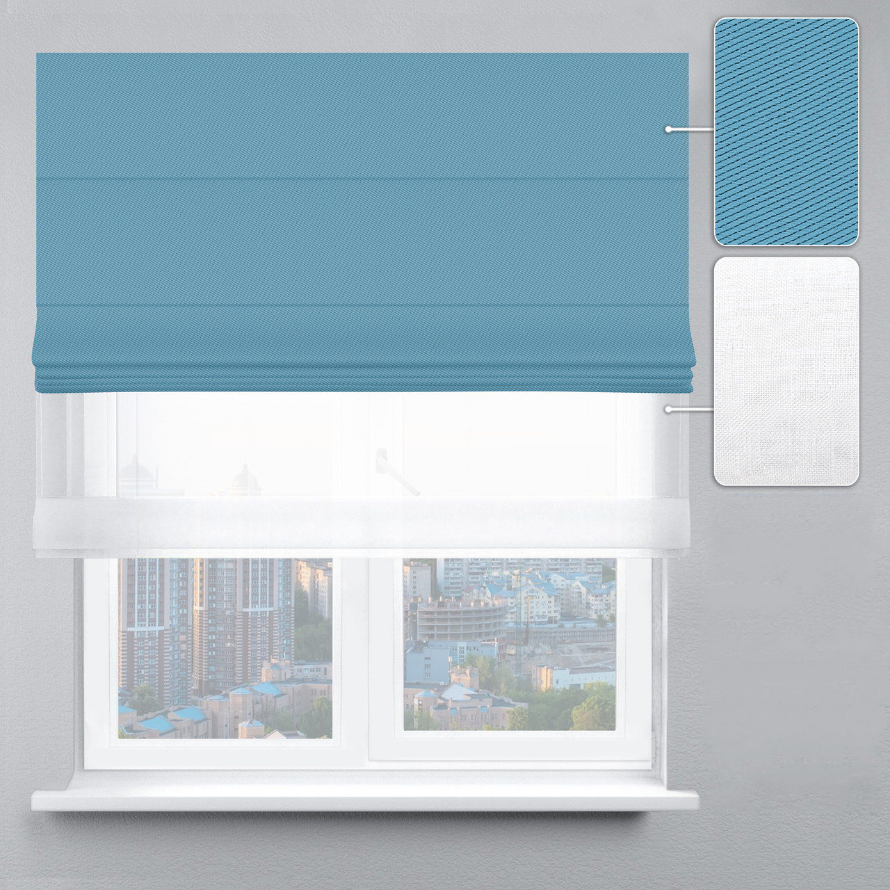 Римська штора Блекаут Перфект аква та Тюль, фото 1