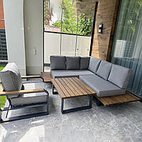 Комплект меблів для тераси, кутовий лаунж диван, крісло та столик.