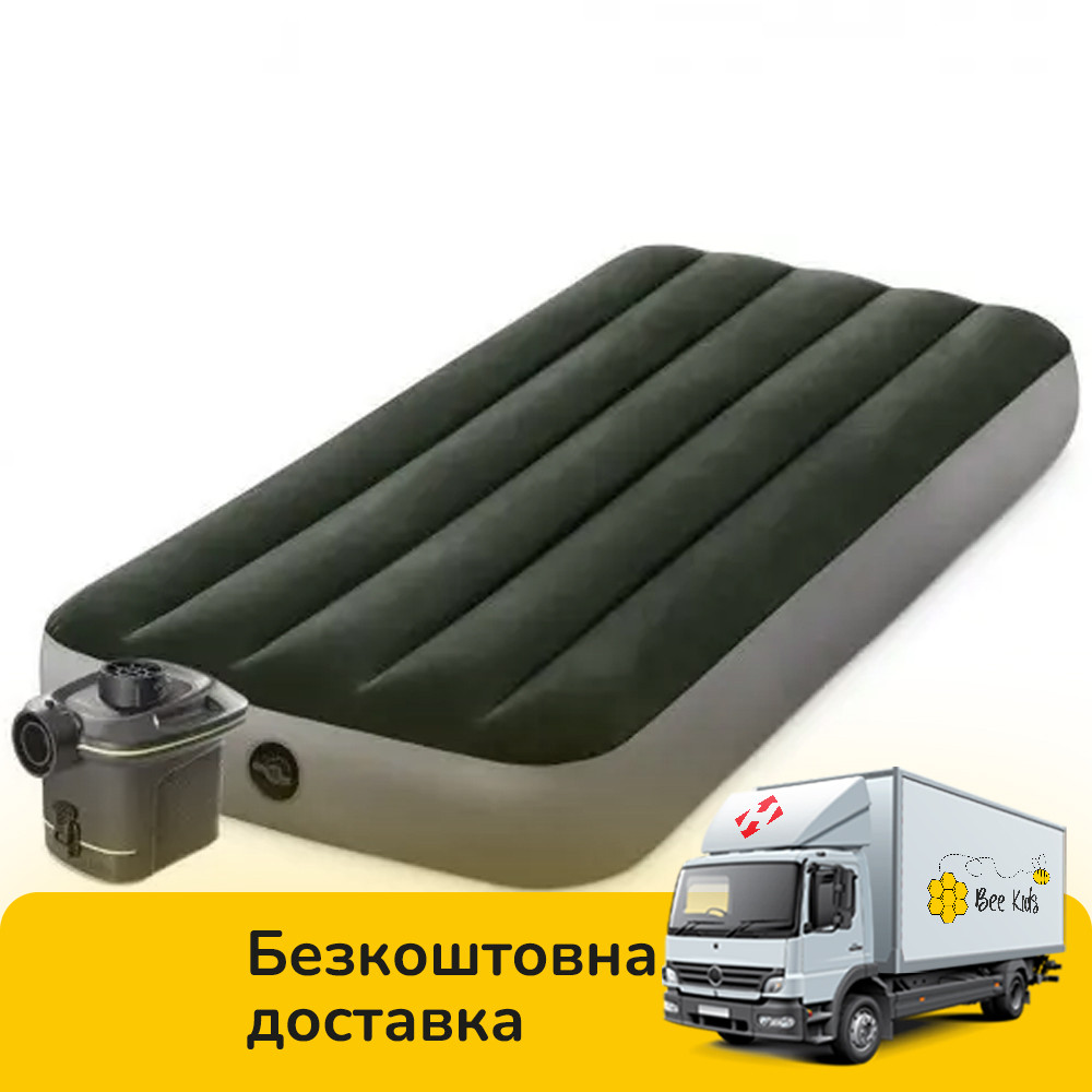 Надувний матрац велюр з насосом (99-191-25 см.) Intex 64777 Зелений, фото 1