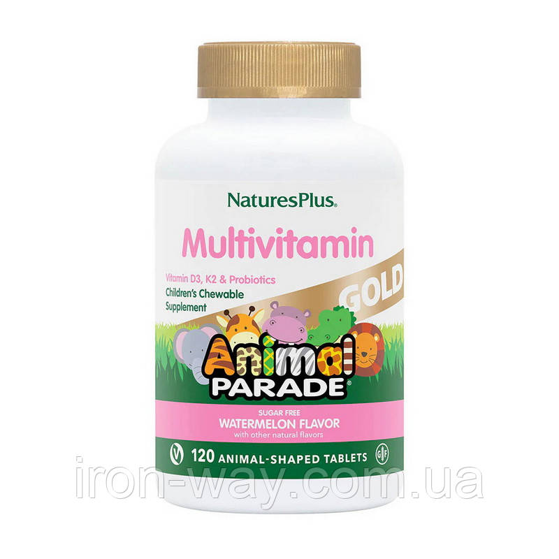 Natures Plus Animal Parade Gold Multivitamin (120 animal-shaped tabs, watermelon), фото 1