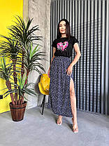 Літня жіноча спідниця міді з розрізом софт у горошок Uv337, фото 4