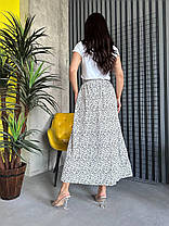 Літня жіноча спідниця міді з розрізом софт у горошок Uv337, фото 3