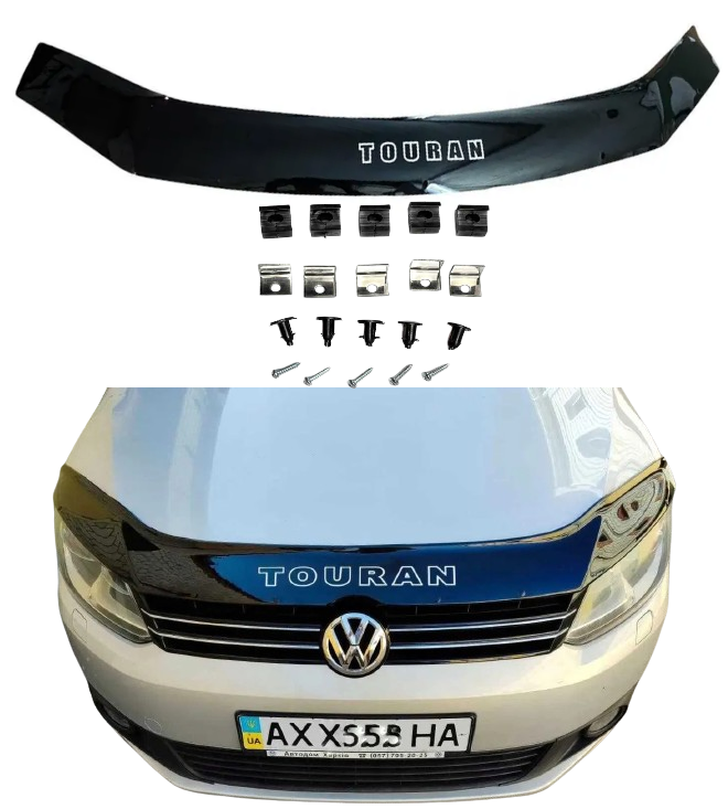 Дефлектор капота (Мухобійка) на VOLKSWAGEN TOURAN 2010-2015 AV-Tuning відбійник на капот Фольксваген Туран, фото 1