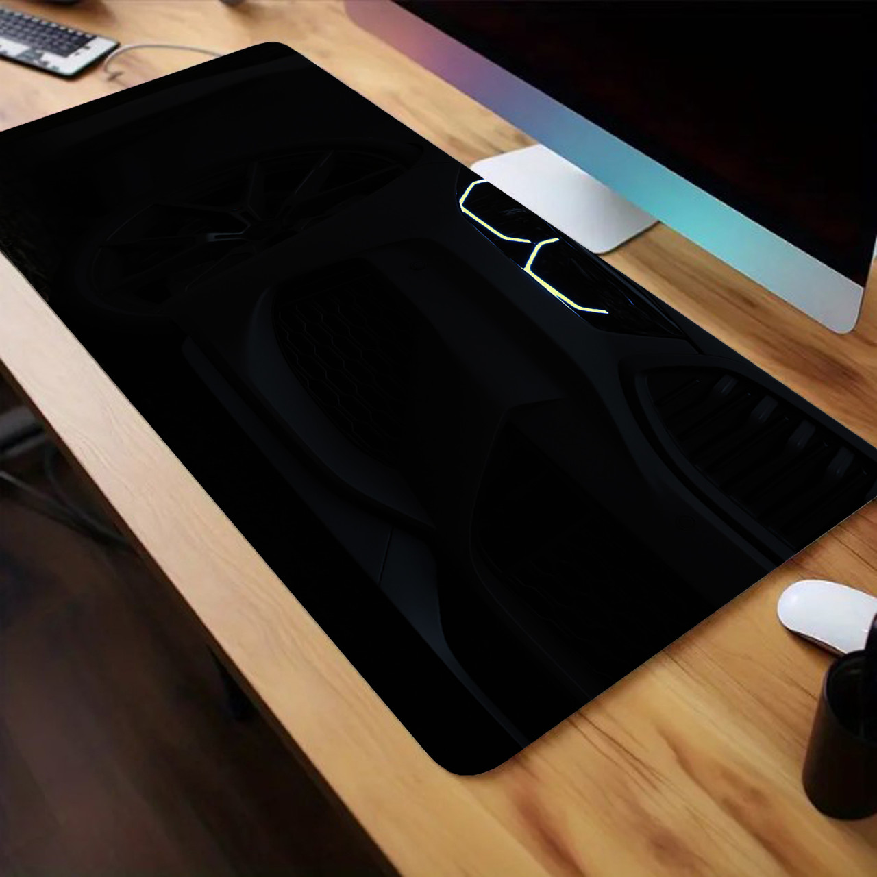 Чорний килимок для комп'ютерної миші та клавіатури YL 04 на стіл 800x300x3 гумовий з принтом БМВ