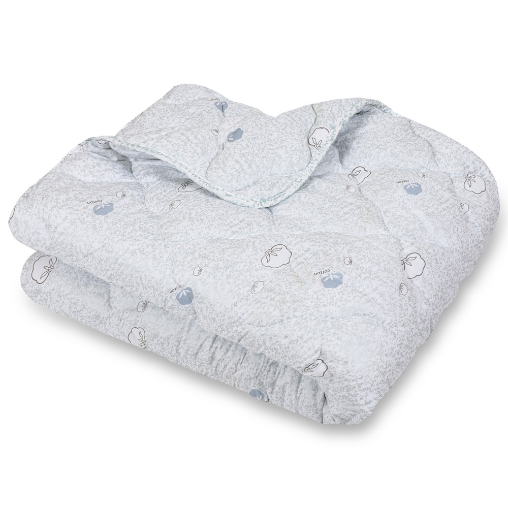 Стьобана двоспальна ковдра зимова Євро розміру 195х215 см тепла мікрофібра / холофайбер сіра з принтом cotton