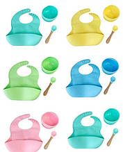 Набір дитячого посуду Силіконова тарілка та слинявчик