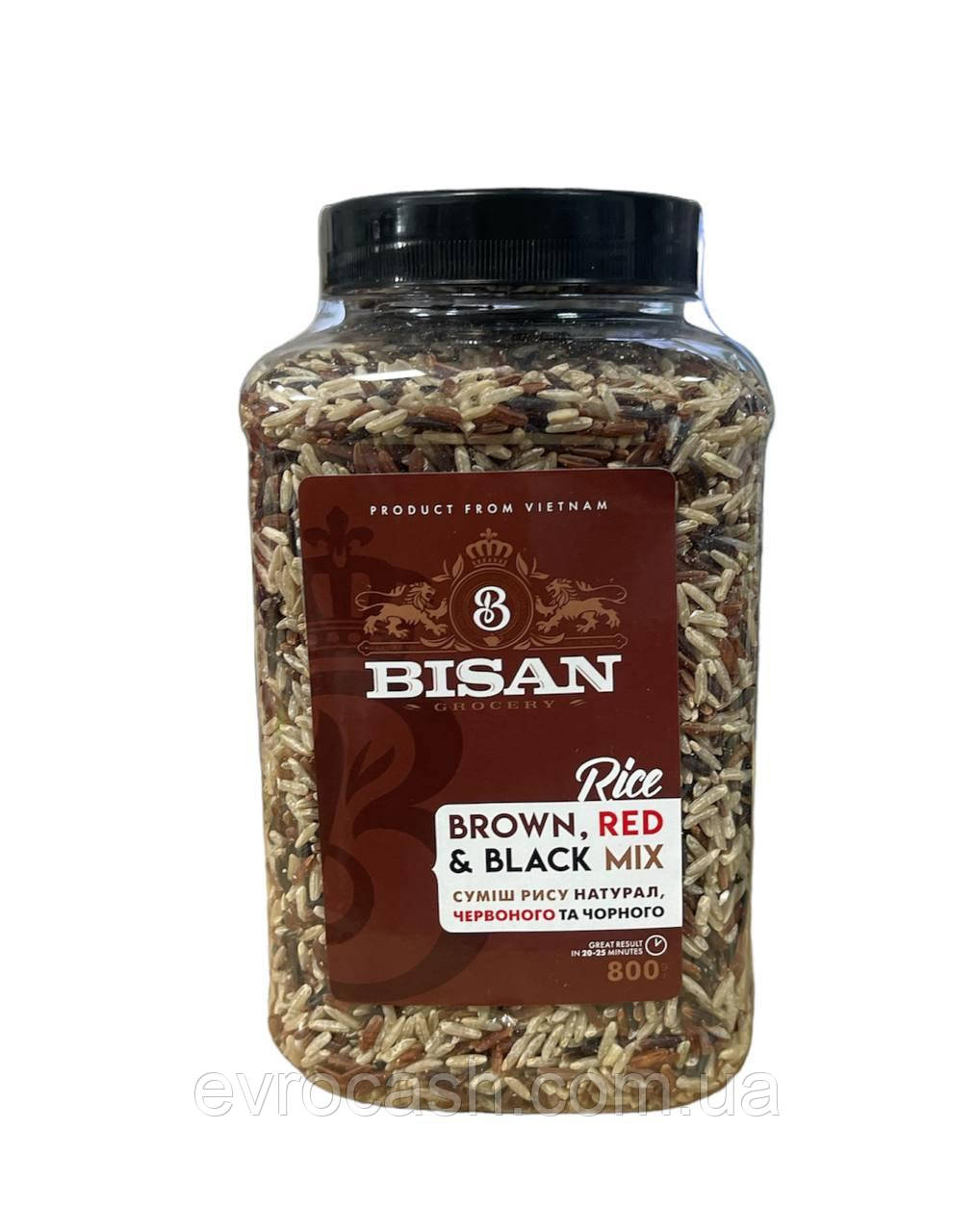Суміш рису натурал, червоного та чорного Bisan 800g, ящик 6 шт
