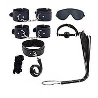 Игровой БДСМ набор без меха 7 предметов плетка, наручники, кляп, маска, ошейник, веревка