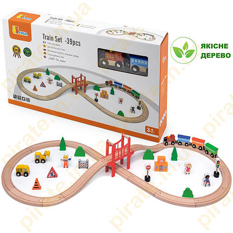 Дерев'яна дитяча залізниця Viga Toys 39 деталей (50266) (іграшкова залізна дорога), фото 1