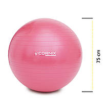 М'яч для фітнесу (фітбол) Cornix 75 см Anti-Burst XR-0024 Pink Poland, фото 3