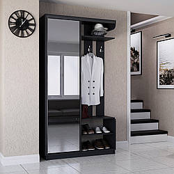 Стильний компактний сірий передпокій в коридор Еліс 120 см із ДСП з гачками, поличками для взуття та висувним вішаком