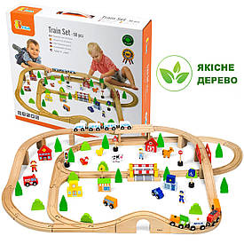 Дерев'яна залізниця іграшкова Viga Toys 90 деталей (50998) (дитяча залізна дорога)