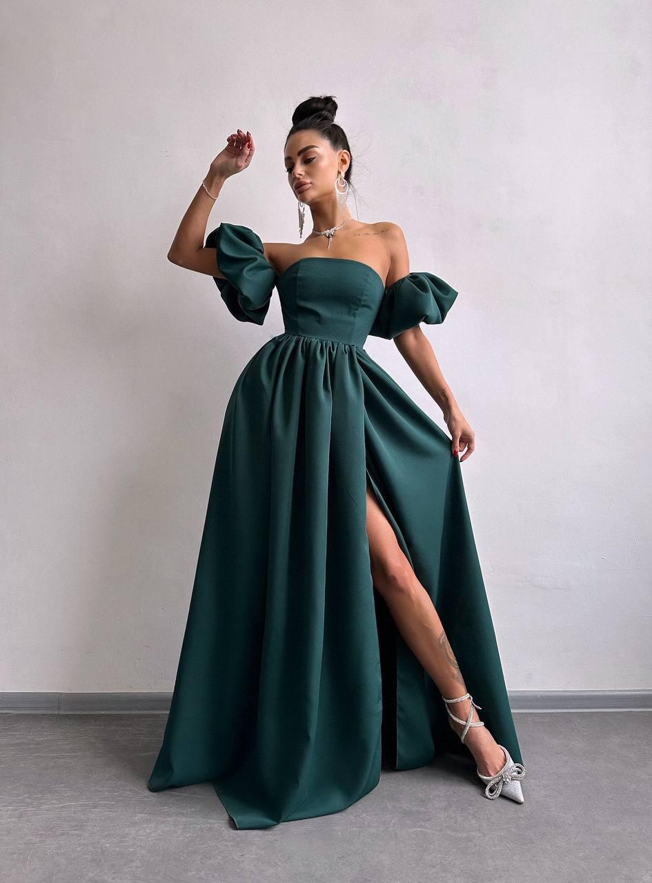 Вечірнє максіплаття з відкритими плечима та короткими об'ємними рукавами (р. S, M) 66PL5721Е, фото 1