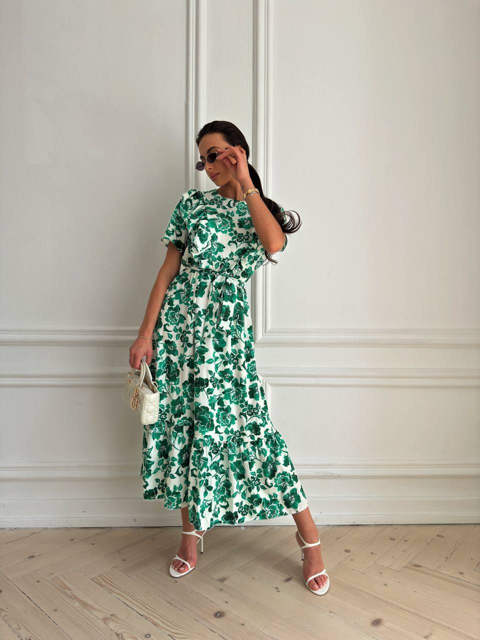 Літнє плаття міді з поясом на талії й коротким рукавом (р. 42-52) 2PL5728, фото 1