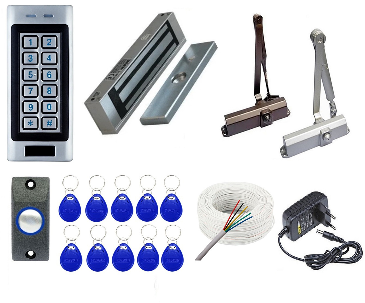 Електромагнітний замок із кодовою клавіатурою  та дотягувачем на вхідні двері.Повний комплект., фото 1