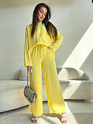 Легкий базовий літній жіночий брючний костюм двійка креп жниварка подовжена сорочка вільні штани норма батал