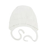 Чепчик шапочка на зав'язках із трикотажу в рубчик для новонароджених Сімпл Молочний Minikin