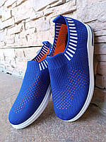 Мокасини текстильні, синьо-білі