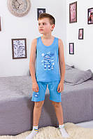 Комплект спальний для хлопчика (майка+шорти) (6371-008-33) блакитний (робот) Трикотажний Край 104 см