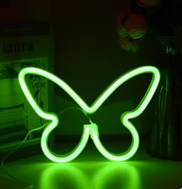 Настінний неоновий світильник нічник Метелик Butterfly зелений