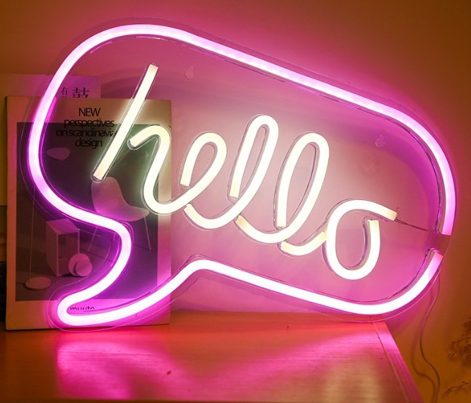 Настінний неоновий світильник нічник HELLO 43*31 см