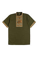 Детская сорочка-вышиванка для мальчика с коротким рукавом Казачок (хаки)