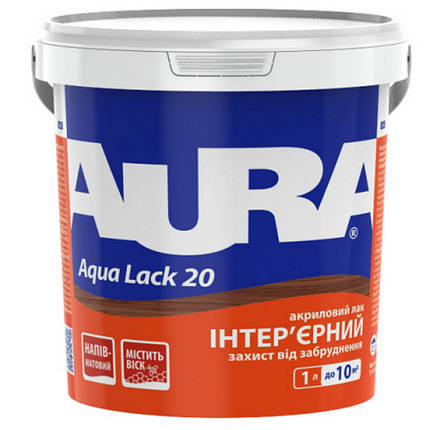 Aura Aqua Lack 20, лак для стін акриловий, напівматовий, 1л, фото 1