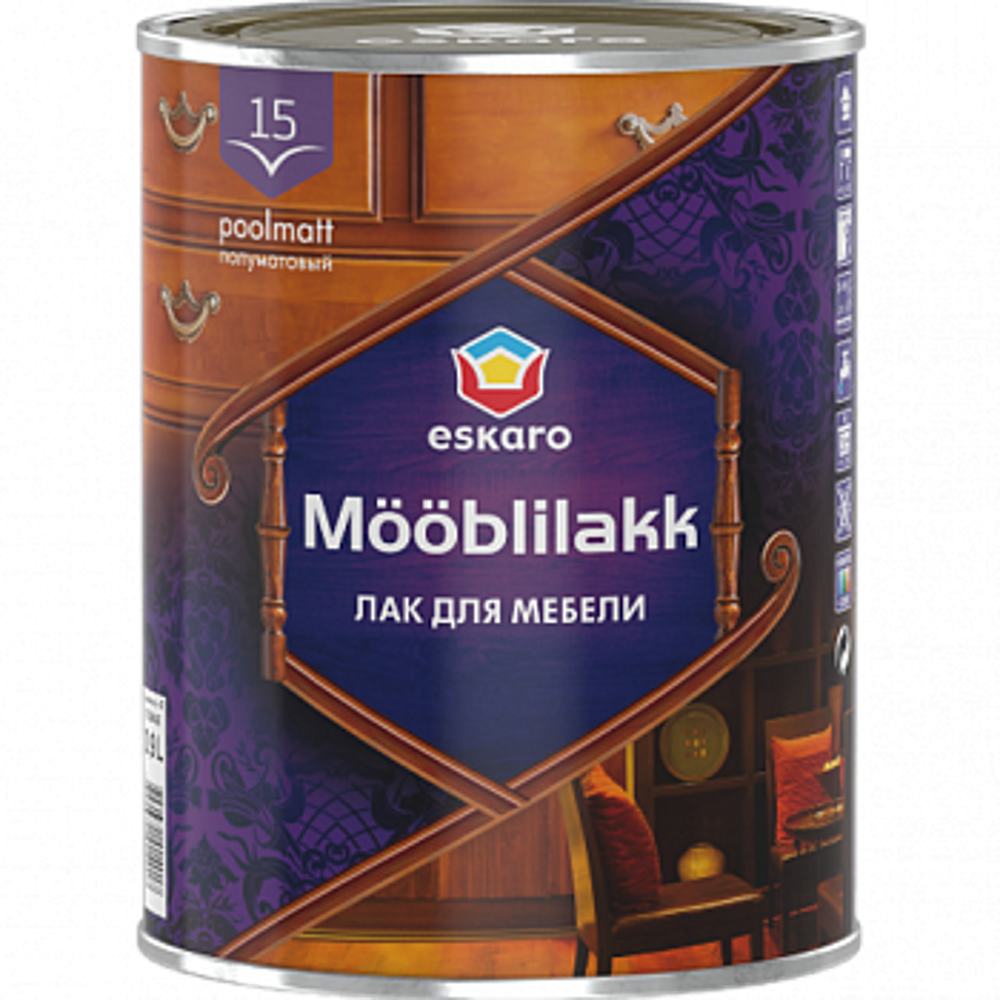 ESKARO Mooblilack 15, напівматовий акриловий лак для меблів, 0,9л