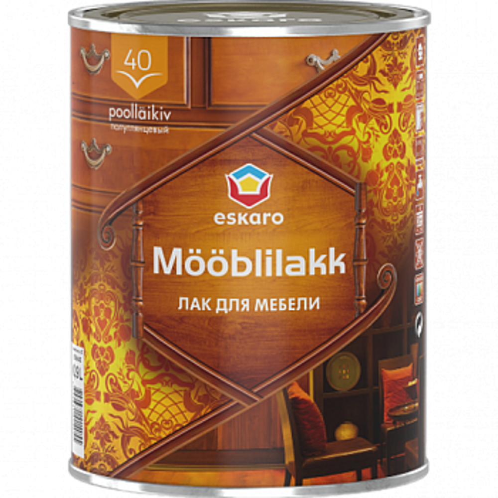 ESKARO Mooblilack 40, напівглянцевий акриловий лак для меблів, 0,9л